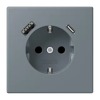 Jung SCHUKO Steckdose 16 A 250 V ~, mit USB-Ladegerät 1 x Typ A + 1 x Typ C, SAFETY+, Serie LS, gris 59 LC1520-15CA251