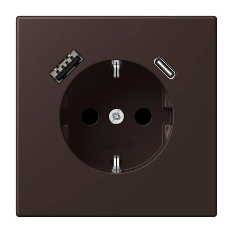 Jung SCHUKO Steckdose 16 A 250 V ~, mit USB-Ladegerät 1 x Typ A + 1 x Typ C, SAFETY+, Serie LS, terre d?ombre br?lé LC1520-15CA252