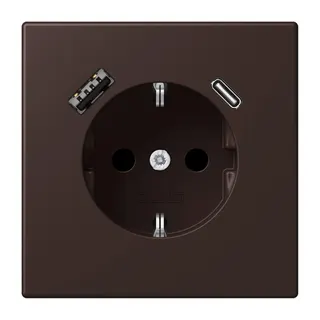 Jung SCHUKO Steckdose 16 A 250 V ~, mit USB-Ladegerät 1 x Typ A + 1 x Typ C, SAFETY+, Serie LS, terre d?ombre br?lé LC1520-15CA252