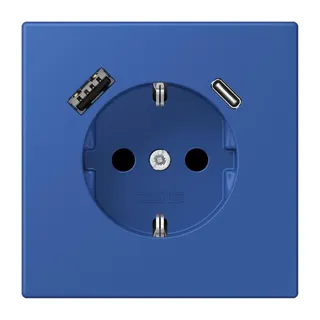 Jung SCHUKO Steckdose 16 A 250 V ~, mit USB-Ladegerät 1 x Typ A + 1 x Typ C, SAFETY+, Serie LS, bleu outremer 59 LC1520-15CA253