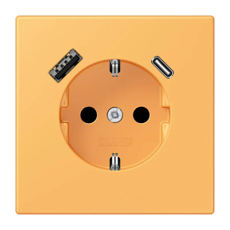 Jung SCHUKO Steckdose 16 A 250 V ~, mit USB-Ladegerät 1 x Typ A + 1 x Typ C, SAFETY+, Serie LS, ocre jaune clair LC1520-15CA254