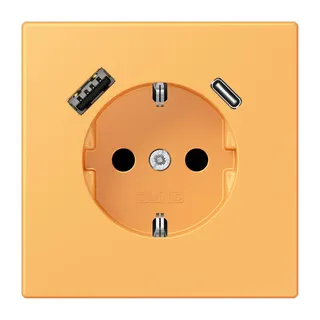 Jung SCHUKO Steckdose 16 A 250 V ~, mit USB-Ladegerät 1 x Typ A + 1 x Typ C, SAFETY+, Serie LS, ocre jaune clair LC1520-15CA254