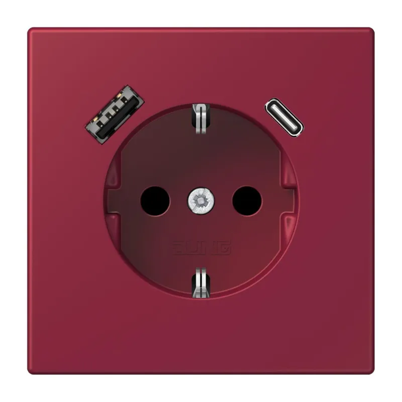 Jung SCHUKO Steckdose 16 A 250 V ~, mit USB-Ladegerät 1 x Typ A + 1 x Typ C, SAFETY+, Serie LS, le rubis LC1520-15CA255