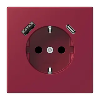Jung SCHUKO Steckdose 16 A 250 V ~, mit USB-Ladegerät 1 x Typ A + 1 x Typ C, SAFETY+, Serie LS, le rubis LC1520-15CA255
