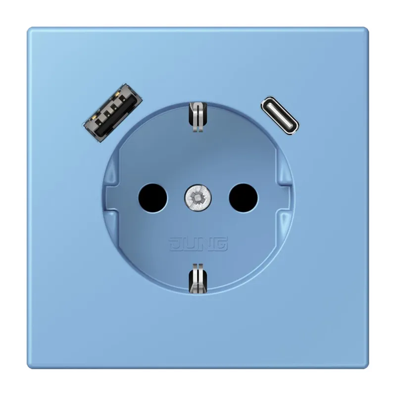Jung SCHUKO Steckdose 16 A 250 V ~, mit USB-Ladegerät 1 x Typ A + 1 x Typ C, SAFETY+, Serie LS, bleu céruléen 59 LC1520-15CA256