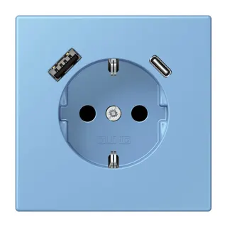 Jung SCHUKO Steckdose 16 A 250 V ~, mit USB-Ladegerät 1 x Typ A + 1 x Typ C, SAFETY+, Serie LS, bleu céruléen 59 LC1520-15CA256