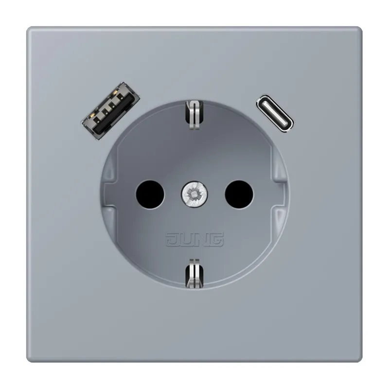 Jung SCHUKO Steckdose 16 A 250 V ~, mit USB-Ladegerät 1 x Typ A + 1 x Typ C, SAFETY+, Serie LS, gris clair 59 LC1520-15CA257