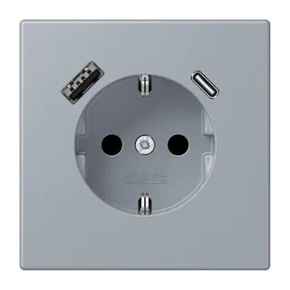 Jung SCHUKO Steckdose 16 A 250 V ~, mit USB-Ladegerät 1 x Typ A + 1 x Typ C, SAFETY+, Serie LS, gris clair 59 LC1520-15CA257