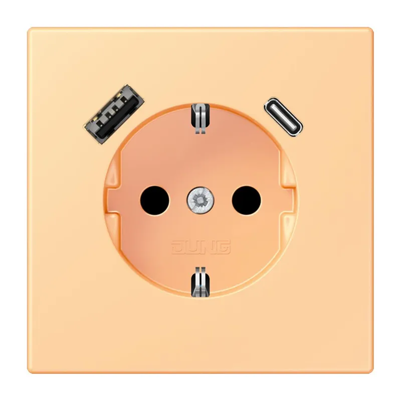 Jung SCHUKO Steckdose 16 A 250 V ~, mit USB-Ladegerät 1 x Typ A + 1 x Typ C, SAFETY+, Serie LS, terre sienne claire LC1520-15CA258