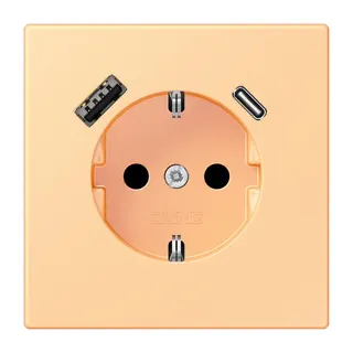 Jung SCHUKO Steckdose 16 A 250 V ~, mit USB-Ladegerät 1 x Typ A + 1 x Typ C, SAFETY+, Serie LS, terre sienne claire LC1520-15CA258