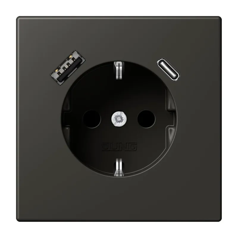 Jung SCHUKO Steckdose 16 A 250 V ~, mit USB-Ladegerät 1 x Typ A + 1 x Typ C, SAFETY+, Serie LS, ombre naturelle 59 LC1520-15CA259