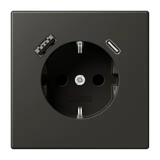 Jung SCHUKO Steckdose 16 A 250 V ~, mit USB-Ladegerät 1 x Typ A + 1 x Typ C, SAFETY+, Serie LS, ombre naturelle 59 LC1520-15CA259