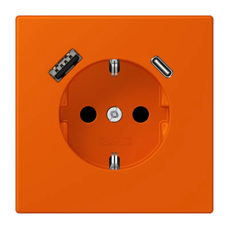 Jung SCHUKO Steckdose 16 A 250 V ~, mit USB-Ladegerät 1 x Typ A + 1 x Typ C, SAFETY+, Serie LS, orange vif LC1520-15CA260
