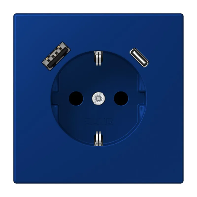 Jung SCHUKO Steckdose 16 A 250 V ~, mit USB-Ladegerät 1 x Typ A + 1 x Typ C, SAFETY+, Serie LS, bleu outremer foncé LC1520-15CA261