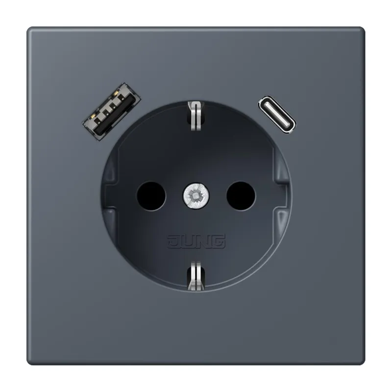 Jung SCHUKO Steckdose 16 A 250 V ~, mit USB-Ladegerät 1 x Typ A + 1 x Typ C, SAFETY+, Serie LS, gris fonce 59 LC1520-15CA262