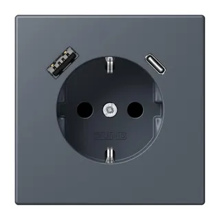 Jung SCHUKO Steckdose 16 A 250 V ~, mit USB-Ladegerät 1 x Typ A + 1 x Typ C, SAFETY+, Serie LS, gris fonce 59 LC1520-15CA262