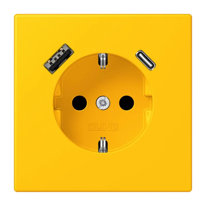 Jung SCHUKO Steckdose 16 A 250 V ~, mit USB-Ladegerät 1 x Typ A + 1 x Typ C, SAFETY+, Serie LS, le jaune vif LC1520-15CA263