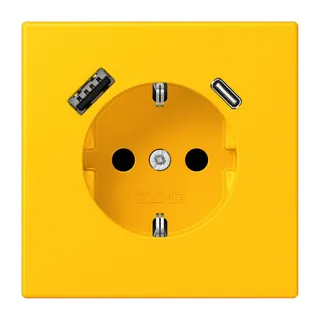 Jung SCHUKO Steckdose 16 A 250 V ~, mit USB-Ladegerät 1 x Typ A + 1 x Typ C, SAFETY+, Serie LS, le jaune vif LC1520-15CA263
