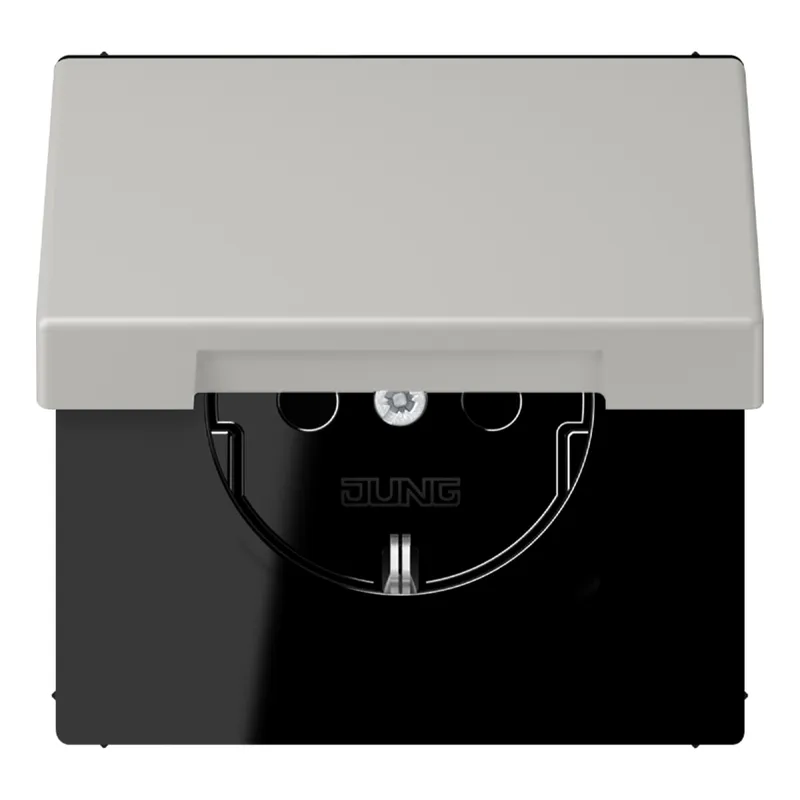 Jung SCHUKO Steckdose, 16 A 250 V ~, ohne Krallen, Klappdeckel, Serie LS, gris clair 31 LC1520NBFKL205