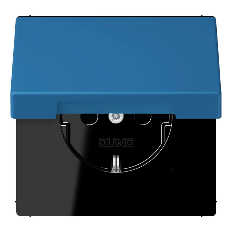 Jung SCHUKO Steckdose, 16 A 250 V ~, ohne Krallen, Klappdeckel, Serie LS, bleu céruléen 31 LC1520NBFKL211