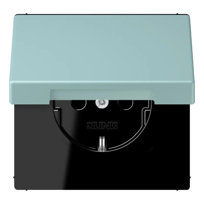 Jung SCHUKO Steckdose, 16 A 250 V ~, ohne Krallen, Klappdeckel, Serie LS, céruléen clair LC1520NBFKL214