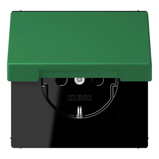 Jung SCHUKO Steckdose, 16 A 250 V ~, Klappdeckel, Serie LS, vert foncé LC1520BFKL219