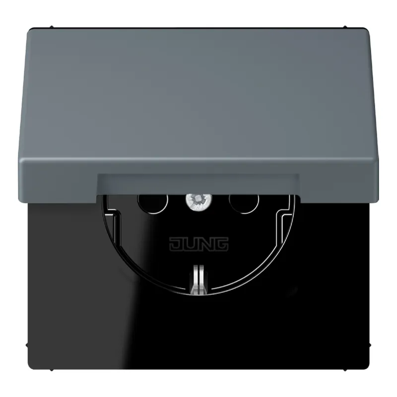 Jung SCHUKO Steckdose, 16 A 250 V ~, ohne Krallen, Klappdeckel, Serie LS, gris 59 LC1520NBFKL251