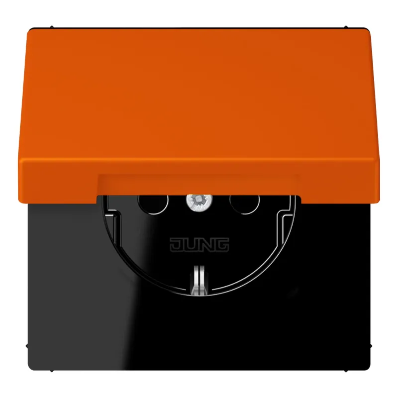 Jung SCHUKO Steckdose, 16 A 250 V ~, ohne Krallen, Klappdeckel, Serie LS, orange vif LC1520NBFKL260