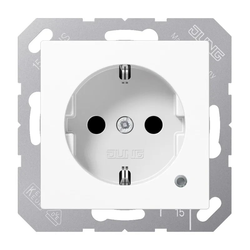 Jung SCHUKO Steckdose, 16 A 250 V ~, mit Funktionsanzeige, SAFETY+, Duroplast antimikrobiell, Serie AS, alpinweiß SPA1520KOWW