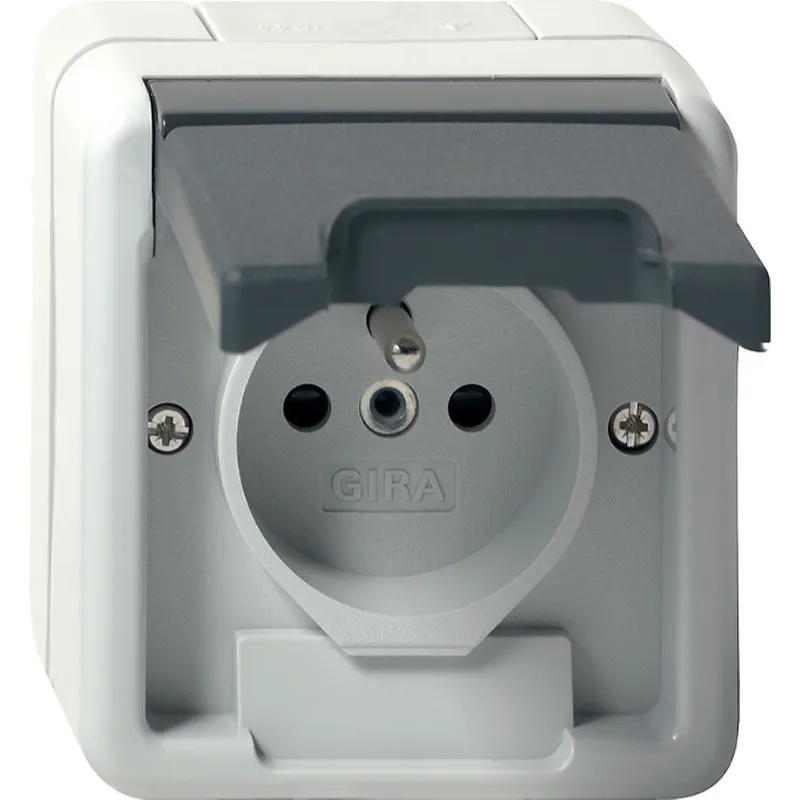 Gira Steckd. Erdstift KD + SH WG AP Grau 448530