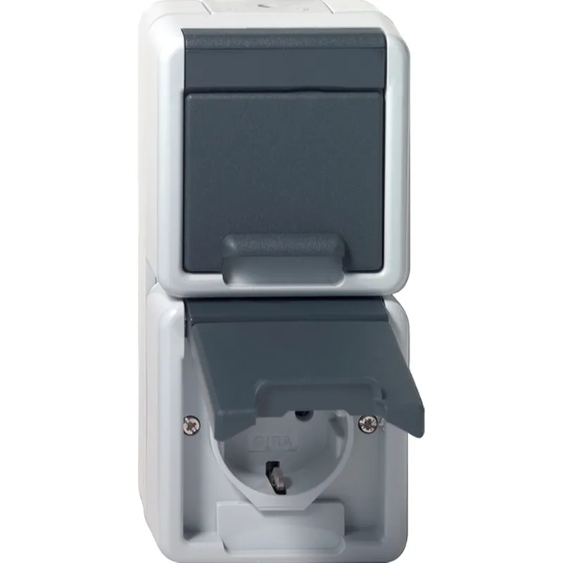 Gira SCHUKO 2f senkr. KD WG AP Grau 478030