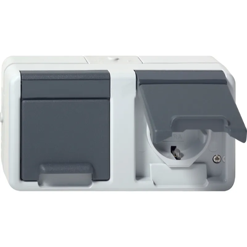 Gira SCHUKO 2f waager. KD WG AP Grau 478130