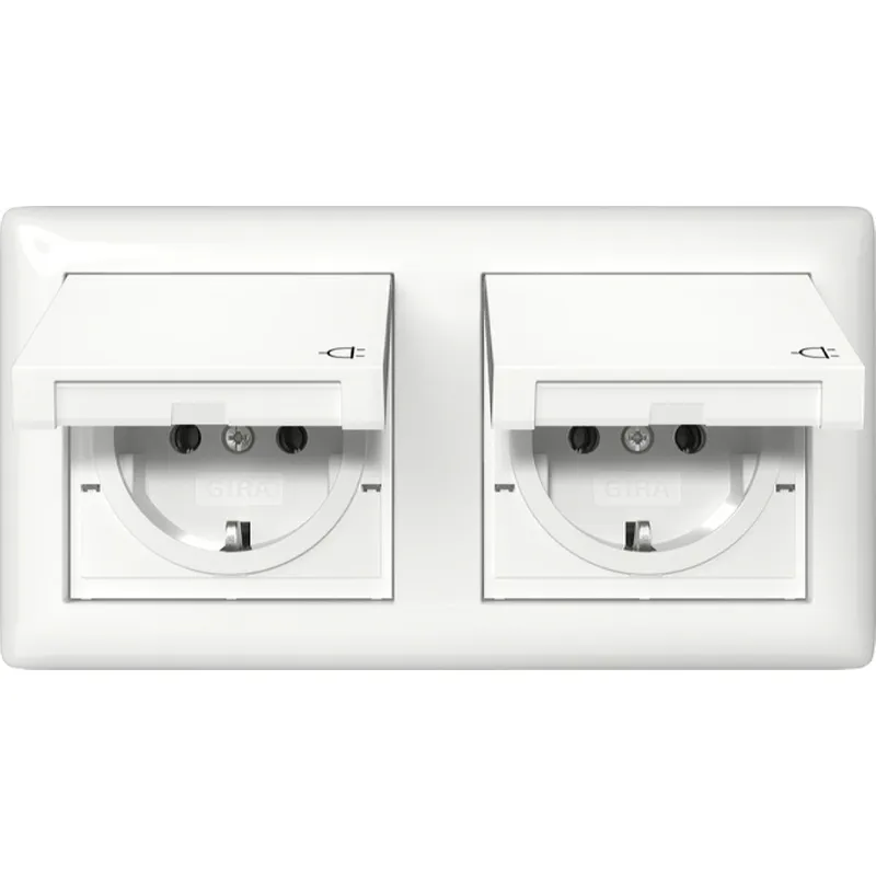 Gira SCHUKO KD + Set IP44 + Rahmen 2f Standard 55 Reinweiß 415803