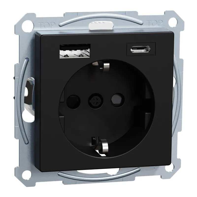 Merten Steckdose SCHUKO USB Ladegerät schwarz matt System M