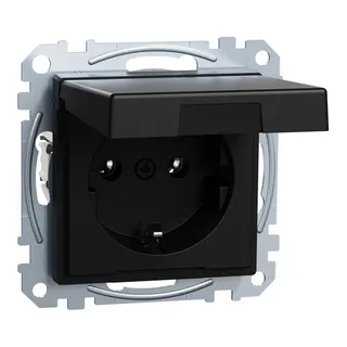 Merten Steckdose SCHUKO Klappdeckel schwarz matt System M