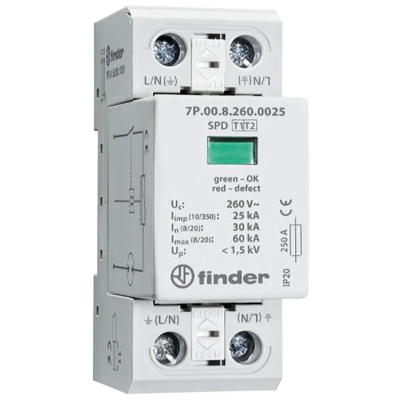Finder SPD Überspannungsableiter 7P.01.8.260.1025 Typ 1+2 1phasig