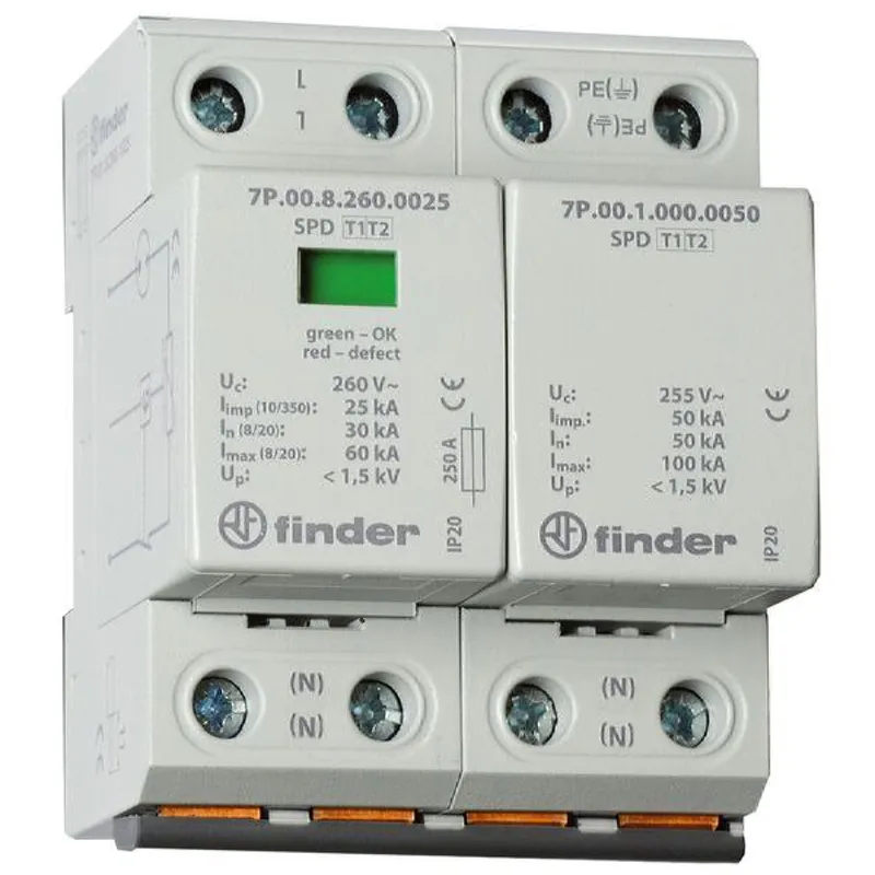 Finder SPD Überspannungsableiter 7P.02.8.260.1025 Typ 1+2 1phasig
