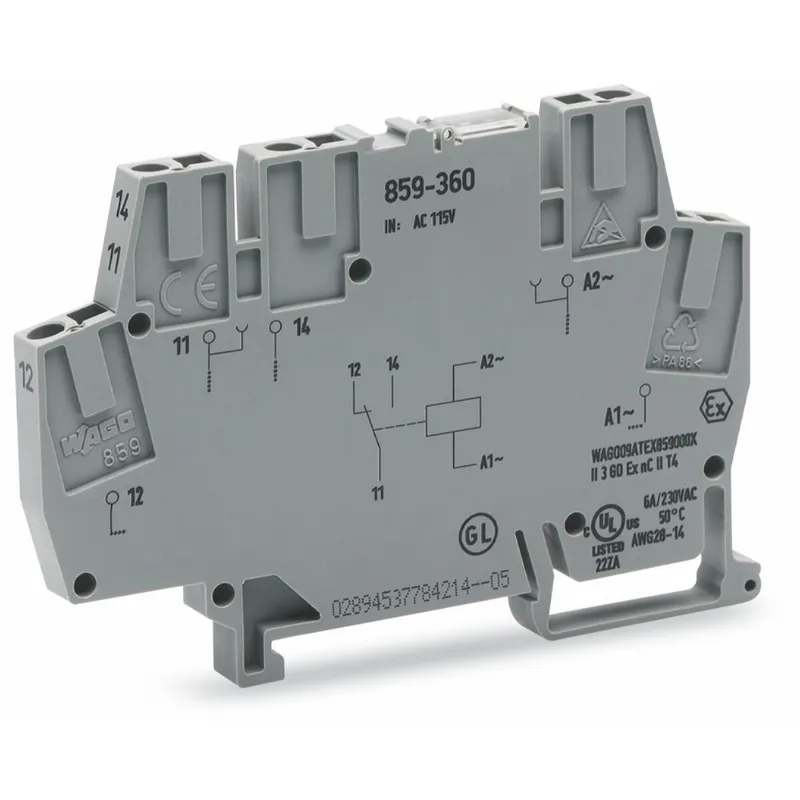 WAGO Relaismodul Eingangsnennspannung AC 115 V 1 Wechsler grau 859-360
