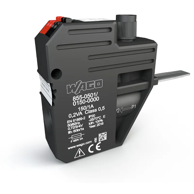 WAGO Strom- und Spannungsabgriff bis 50 mm? Primärer Bemessungsstrom 150 A Sekundärer Bemessungsstrom 1 A 855-501/150-000