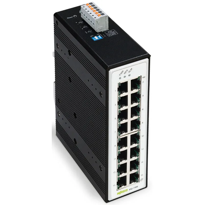 WAGO Industrial-Switch 16 Ports 1000Base-T Erweiterter Temperaturbereich metallisch schwarz 852-1106