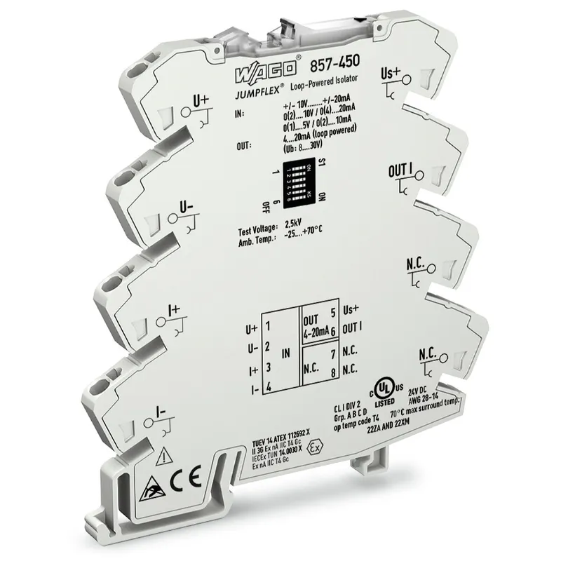 WAGO Loop-Powered-Trennverstärker bipolares Strom- und Spannungseingangssignal Stromausgangssignal 857-450