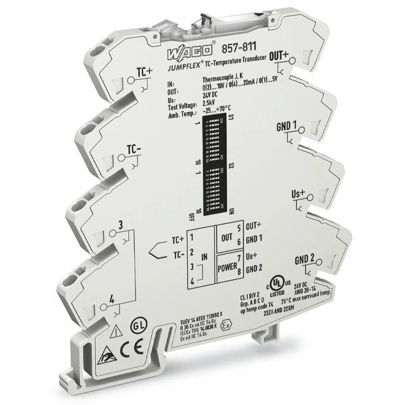 WAGO Temperaturmessumformer für Thermoelemente Strom- und Spannungsausgangssignal Konfiguration per Software lichtgrau 857-811