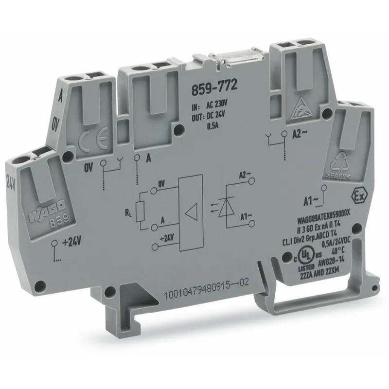 WAGO Optokopplermodul Eingangsnennspannung AC 230 V Ausgangsspannungsbereich DC 20 ? 30 V grau 859-772