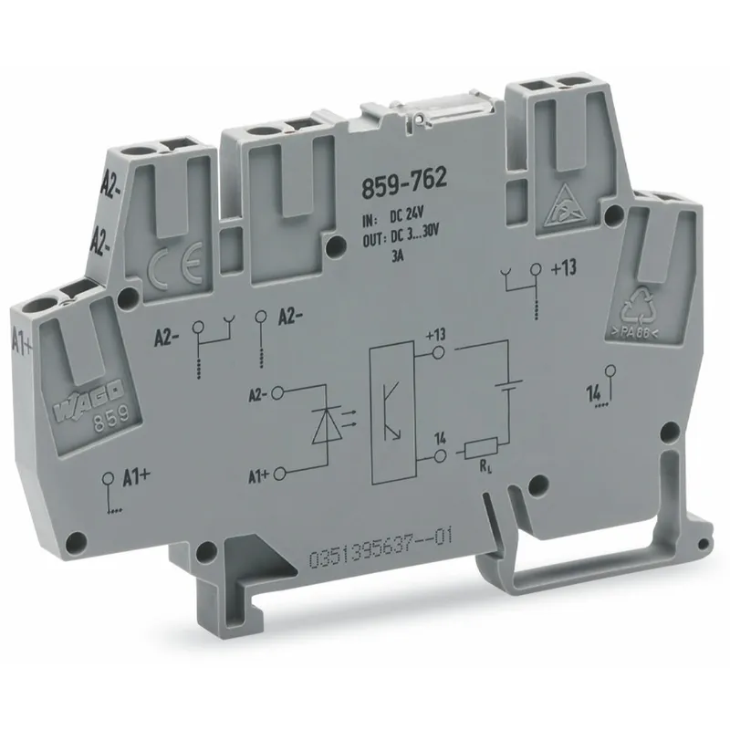 WAGO Optokopplermodul Eingangsnennspannung DC 24 V Ausgangsspannungsbereich DC 3 ? 30 V grau 859-762