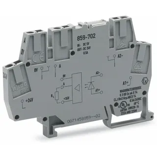 WAGO Optokopplermodul Eingangsnennspannung DC 5 V Ausgangsspannungsbereich DC 0 ? 24 V grau 859-702