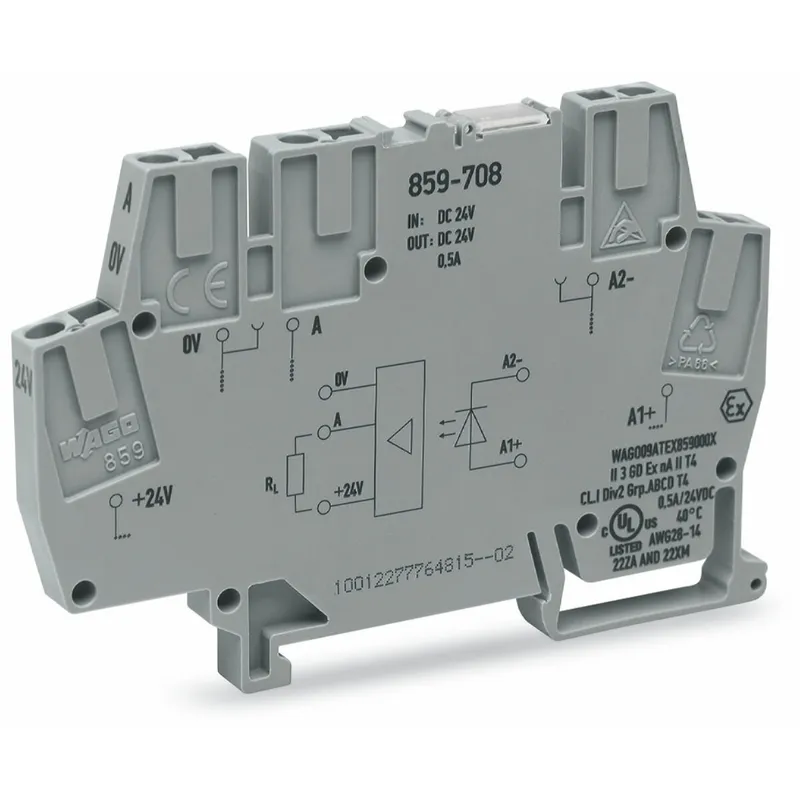 WAGO Optokopplermodul Eingangsnennspannung DC 24 V Ausgangsspannungsbereich DC 0 ? 24 V grau 859-708