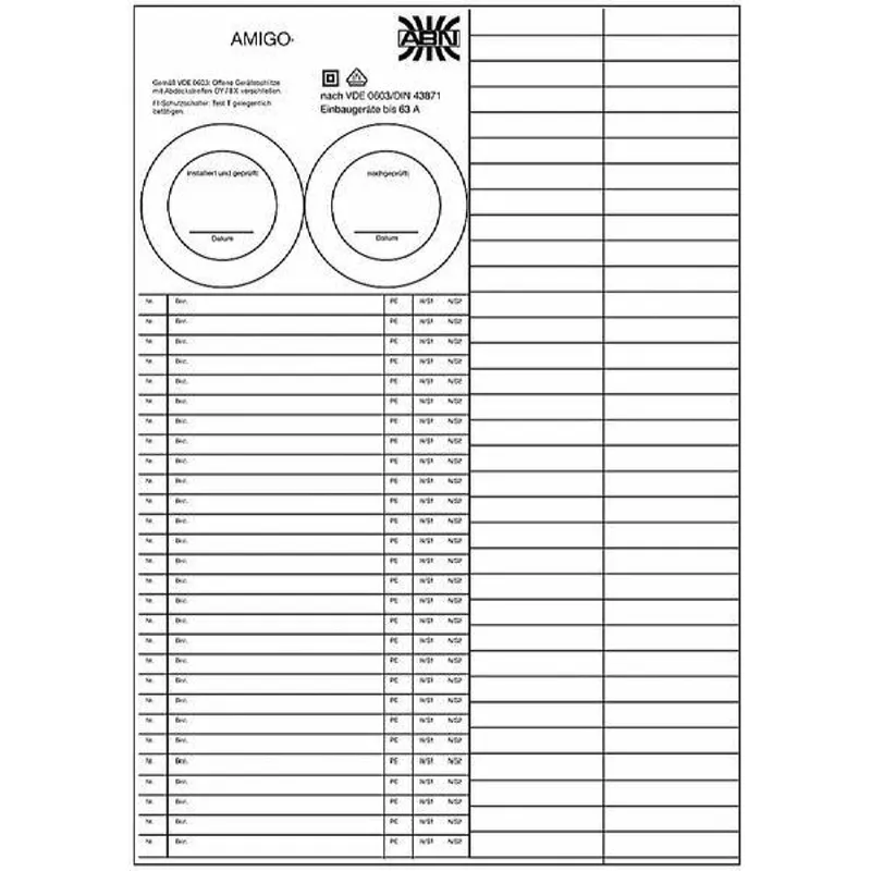 ABN Stromkreisbezeichnungsblatt AZUSB1 f Kleinverteiler AMIGO (PK=10Stk) AZUSB1