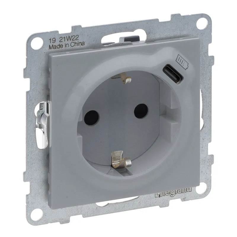 Legrand Steckdose SCHUKO SEANO+USB-C m.Steckklemmen alu