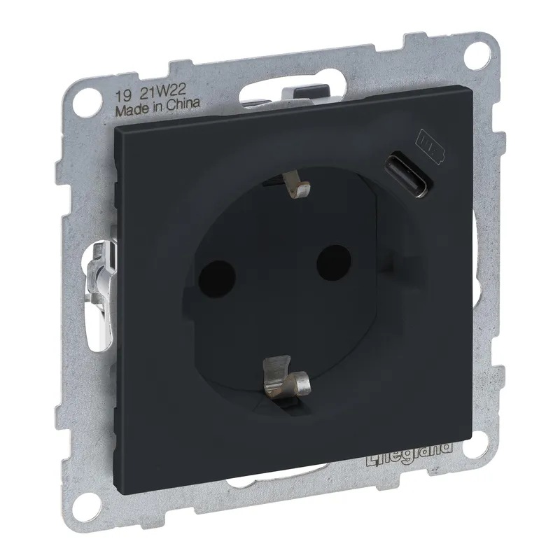 Legrand Steckdose SCHUKO SEANO+USB-C m.Steckklemmen anthr