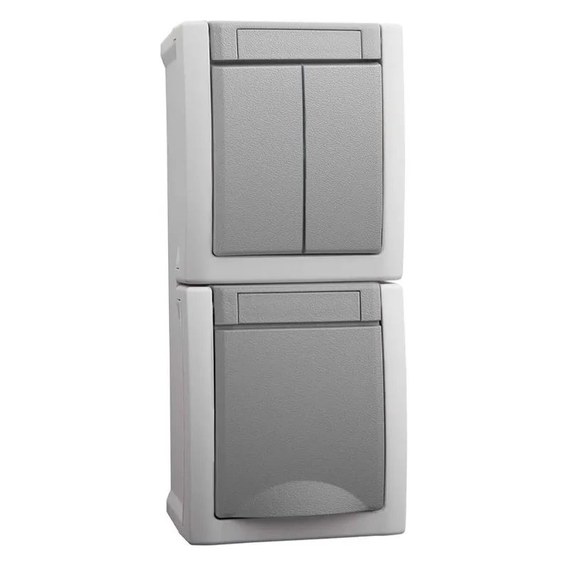 HHG Pacific Komb. Steckdose/Serienschalter 90591082-DE senkr. FR-Aufputz IP54 grau